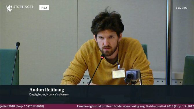 Audun Reithaug i Stortinget på høring 30. oktober 2017.